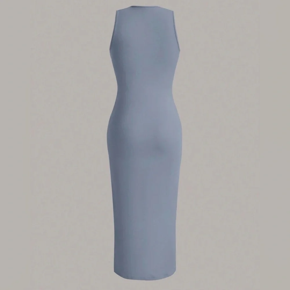 Dusty Blue Ruched Waist Tank Dress 🦋 - Picture 2 of 6